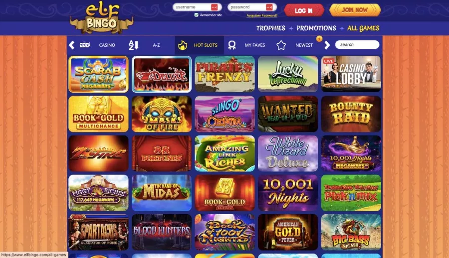 Slots page for Elf Bingo
